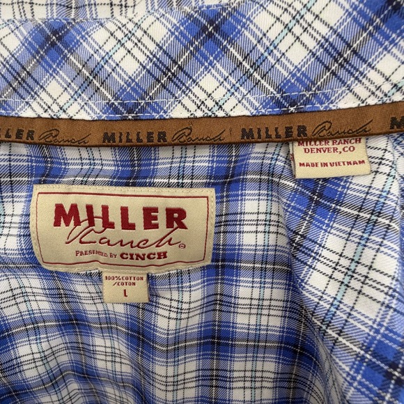 Miller Ranch Mens Plaid Snap Button Western Shirt Blue White Size L - Picture 3 of 9